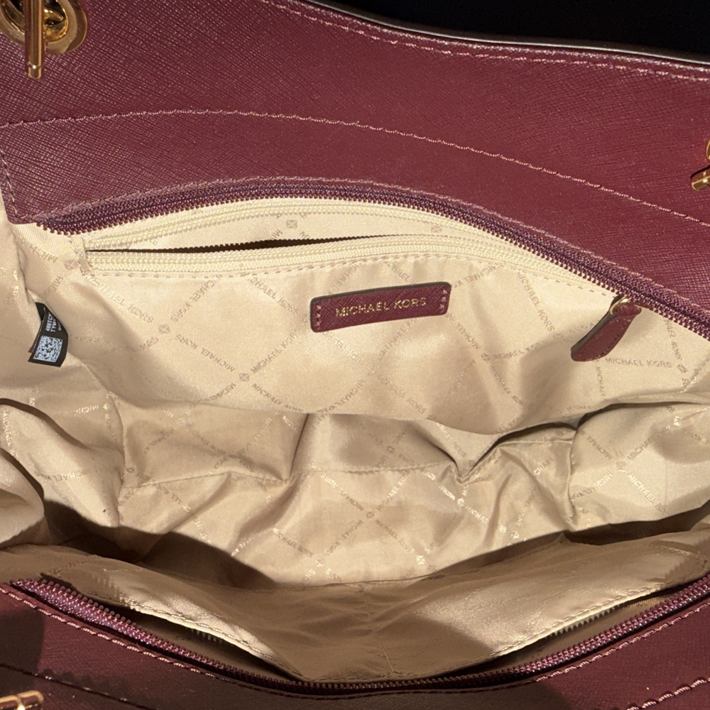 Michael Kors Jet Set Large Saffiano Burgundy Shoulder Bag - Picture 8 of 11